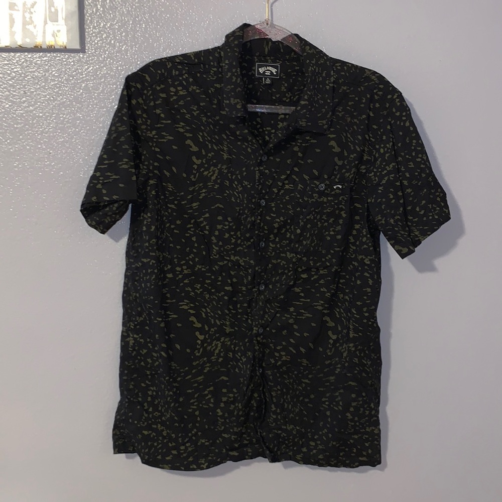Billabong black speckled green lightweight organic cotton button Down shirt - Picture 1 of 7